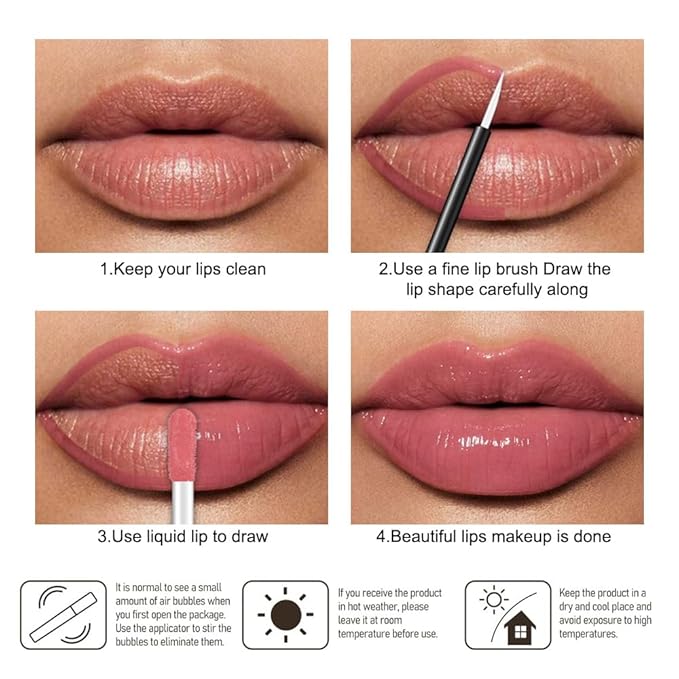 evpct Rose Nude Shiny Glossy Longwear No-Budge Liquid Lip Color Lipstick Makeup, Highly Pigmented Color Instant Shine, Waterproof Long Lasting Lipstick for Women, Lip Stain Gloss with Lip Liner Brush