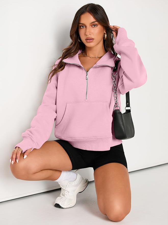 AUTOMET Womens Sweatshirts Half Zip Fleece Pullover Fall Outfits | Fall Fashion Clothes 2026,Cropped Sweatshirts,Cute Y2k Tops,Quarter Zipper Sweater,Winter Loungwear Outfits
