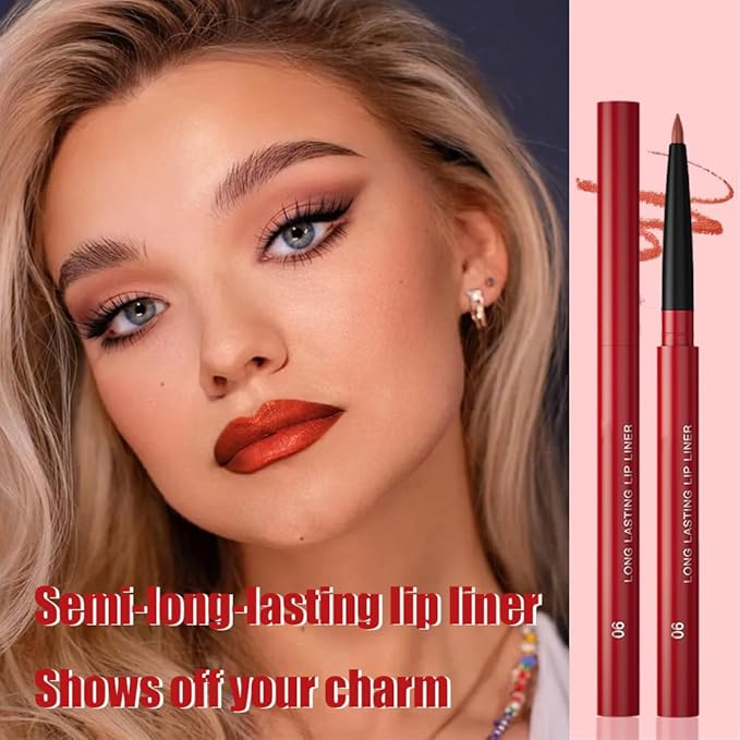 Gel Lip Liner Pencil for Women, Rouge Red Matte Long Lasting Lip Liner Lipstick 24 Hour, High Pigmented Lips Makeup Retractable Liners Waterproof Smudge Proof, Vegan & Cruelty-Free 06
