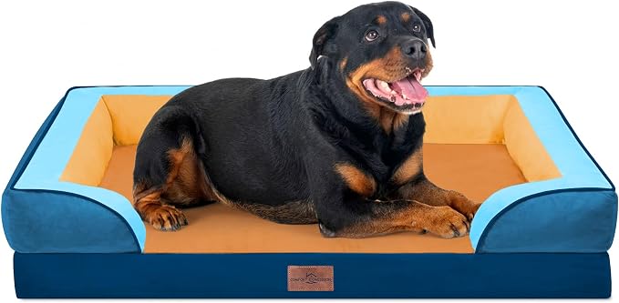 Comfort Expression Orthopedic Dog Bed for Extra Large Dogs with Bolster | Waterproof Dog Couch Bed with Washable Cover & Non-Slip Bottom, Supportive Egg Crate Foam XL Pet Bed, 45x35 Inch