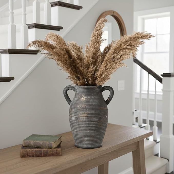 Vaseking Ceramic Rustic Vase, 9.8 inch Farmhouse Vases Home Decor, Bronze | Large Minimalist Decorative Vase with 2 Handles, for Living Room, Enterway, Table Decoration, Gift