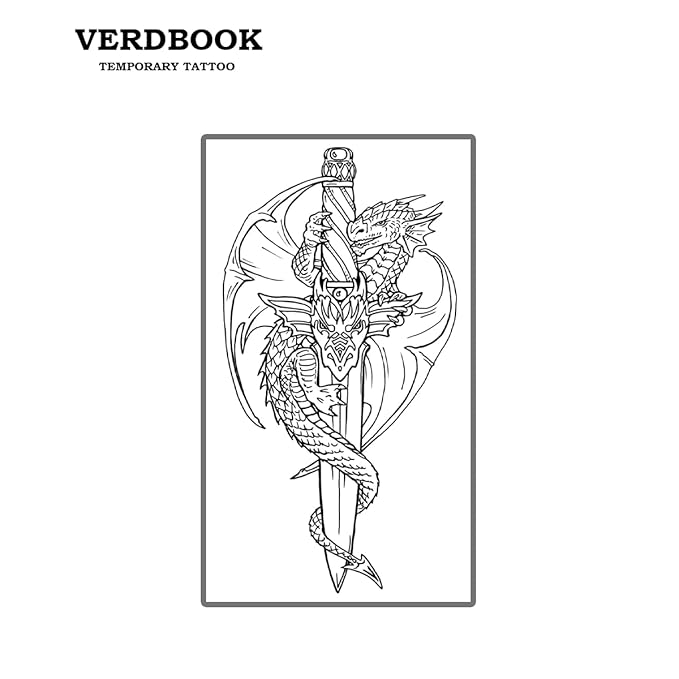 Waterproof Temporary Tattoos: 2-Sheet Tattoo Kit with Realistic Body Stickers, Semi-Permanent Tattoos for Adults Lasting 7-15 Days – Safe for Men & Women, Double Dragon & Sword Pattern