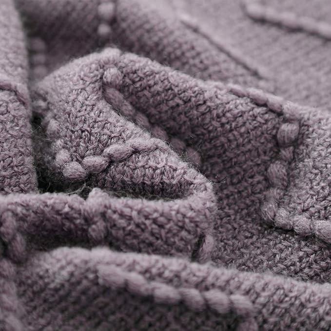 BOURINA Dark Lavender Throw Blanket 50x60 Inch Knit Soft Throw Sofa Blanket | Knitted Throw Blanket 50x60 Inches, Soft Lightweight Boho Weave Throw Decorative Couch Blanket for Living Room Bedroom Chair