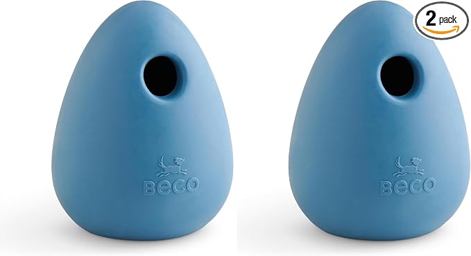 Beco Natural Rubber Bouncy, Chewy & Fillable Boredom Buster Dog Toy, Rolls & Wobbles Stuff with Multiple Fillable Holes, Blue (Pack of 2)