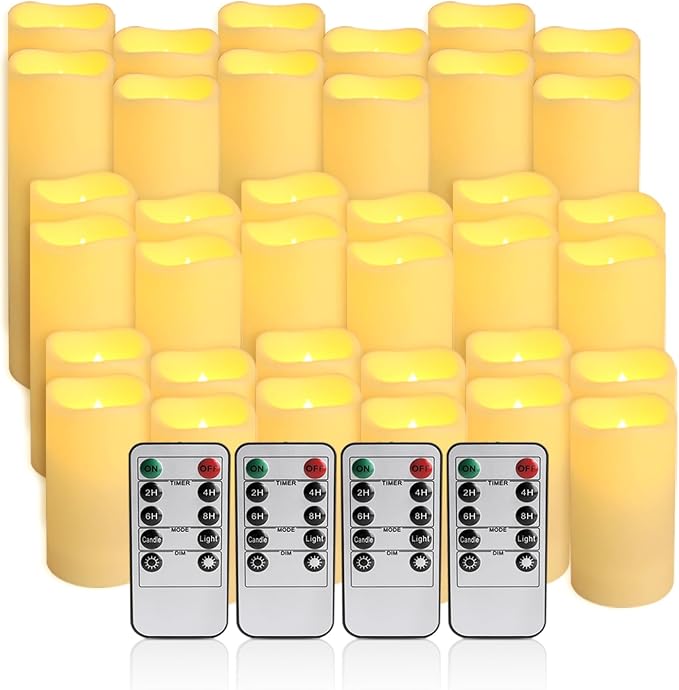 36Pack Flameless LED Candles, Waterproof for Indoor & Outdoor Use, Equipped with 10-Key Remotes & Timer, Ideal for Weddings, Table Decor, Festivals & Home Accents…