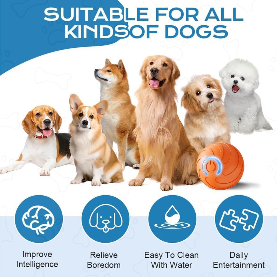 2PCS Smart Jumping Ball for Dogs,Duraspin Dog Bouncing Ball,Automatic Rolling,Interactive Bouncing Toys for Small Dogs,Puppy Toys,Dog (Orange+Blue)
