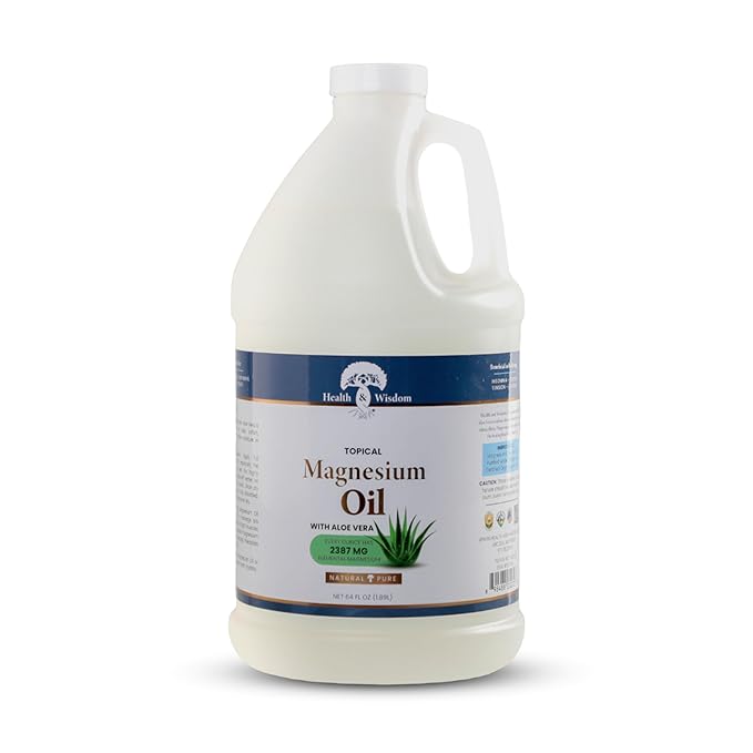 Health & Wisdom Pure Magnesium Oil with Aloe Vera - Topical Muscle & Joint Relief- Natural and Pure Skin Moisturizer - Enhanced Absorption - 64 fl oz