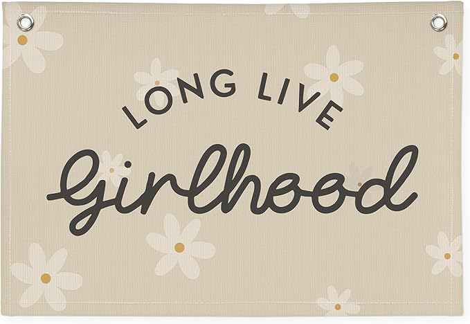 Boho Girls Room Decor，Long Live Girlhood Linen Banner Hanging Flag Flower Daisy Banner for Nursery Playroom Wall Decor Kids Bedroom Dorm Toddler Decorations Trendy Room 30x20 girlroom