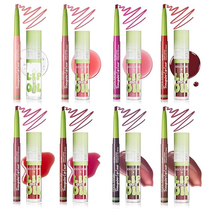Matte Finish Lip liner and Nourishing Lip Gloss Kit for Women, High Pigmented Natural Nude Pink Red Brown Lip Pencil Makeup Long Lasting Moisturizing Plumping Lip Oil Gloss Winter Care (#02)