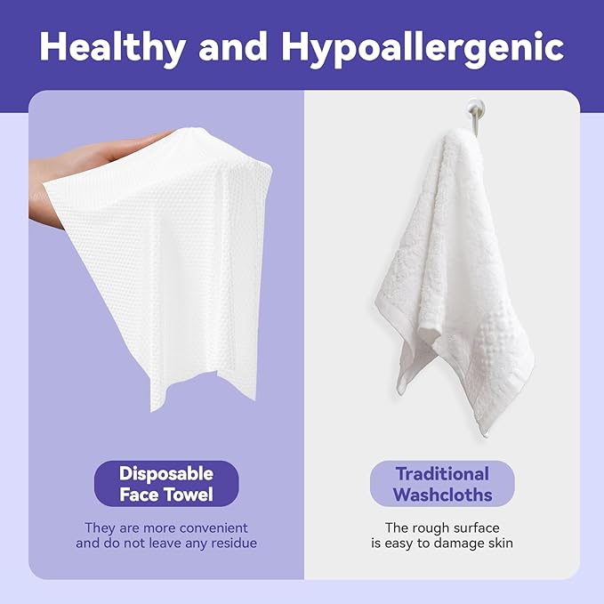 Disposable Face Towels, 10"×12" XL Face Towelette Disposable, Soft Makeup Remover Dry Wipes, Thick Facial Tissue for Women Cleansing, Skin Care, 50 Count (4 Pack)