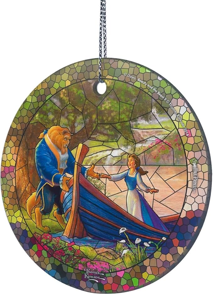 Thomas Kinkade Studios – Disney – Beauty and the Beast – Boat Ride – 3.5” Starfire Prints Hanging Glass Print Accessory – Officially Licensed Collectible - Ideal For Gifting and Collecting