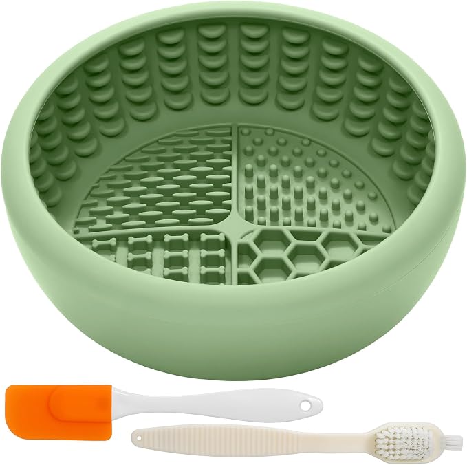 Dog Lick Bowl with Brush and Scraper, Anxiety Relief Lick Mat for Dogs, Non-Slip Freeze Licking Bowl Enrichment Puzzle Feeder for Distraction, BPA Free Silicone, Dishwasher Safe