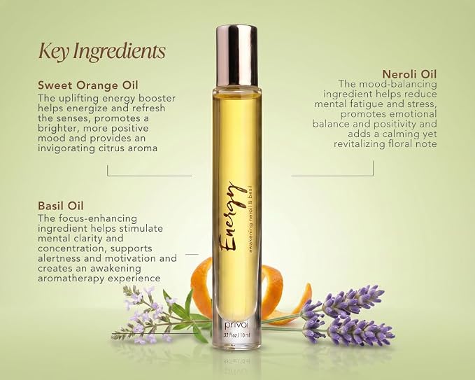PRIVAI Neroli & Basil Essential Oil Roller Mini - Energy, 10 ML, Motivating Aromatherapy Blend for Mind and Body
