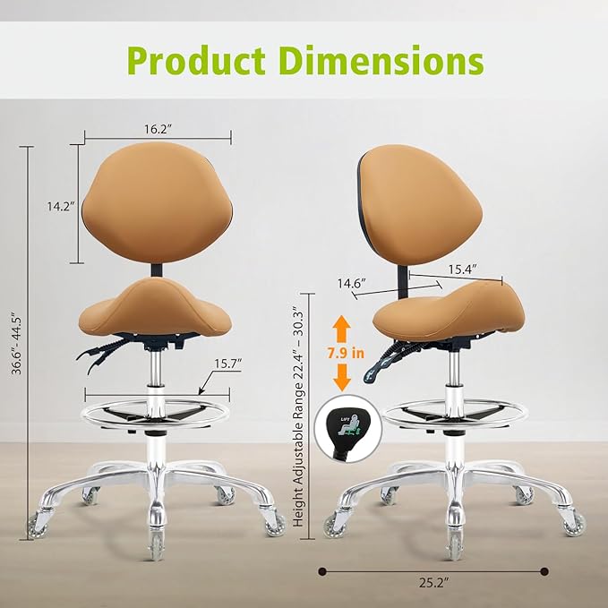 Saddle Stool Chair with Wheels,Ergonomic Swivel Rolling Height Adjustable for Salon Beauty Clinic Dentist Tattoo Home Office