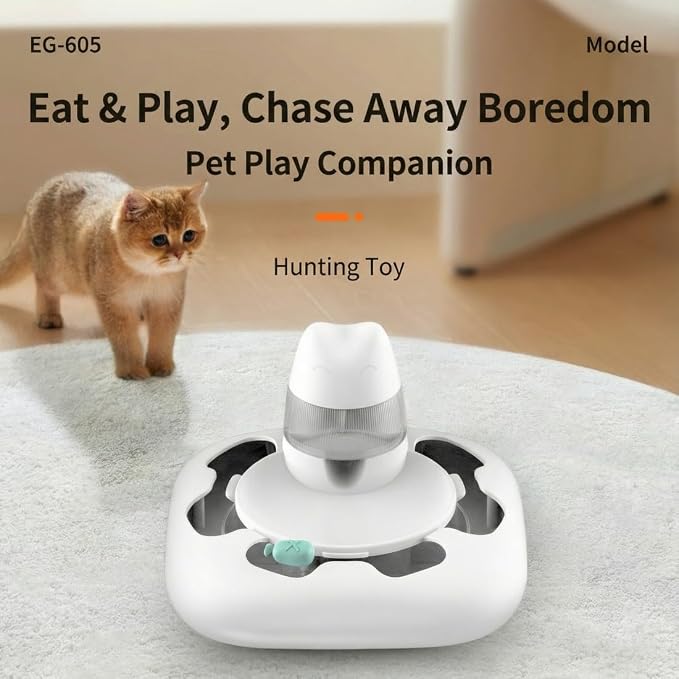 Interactive Cat Toy for Indoor Cats, Cat Enrichment Toy for Boredom and Mental Stimulation, Automatic Motion Hands-Free Play with Optional Treat Dispenser, Anti-Slip Base