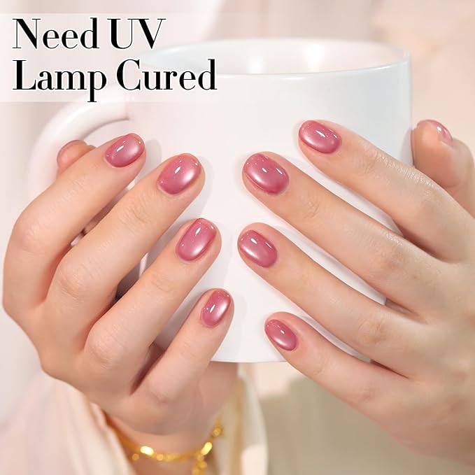 Double Rhythm 15ML Jelly Glass Cat Eye Gel Polish with Magnet Holographic Glitter Shimmer Translucent Sheer Color Salon Soak Off Magnetic Nail at Home (Red Rose-MC1197)