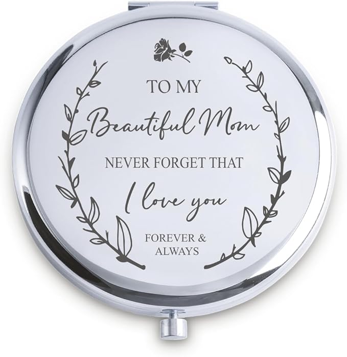 Mom Gifts from Daughter Son, Personalized Gift for Mother, Custom Compact Mirror, Goodie Bag & Basket Stuffers for Valentines Day, Mothers Day, Birthday, Wedding