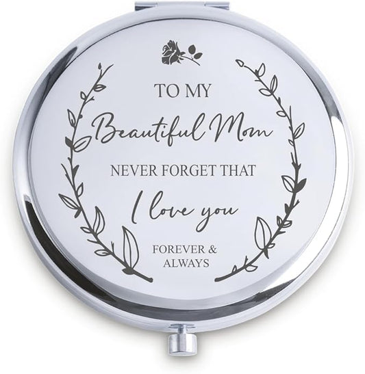 Mom Gifts from Daughter Son, Personalized Gift for Mother, Custom Compact Mirror, Goodie Bag & Basket Stuffers for Valentines Day, Mothers Day, Birthday, Wedding