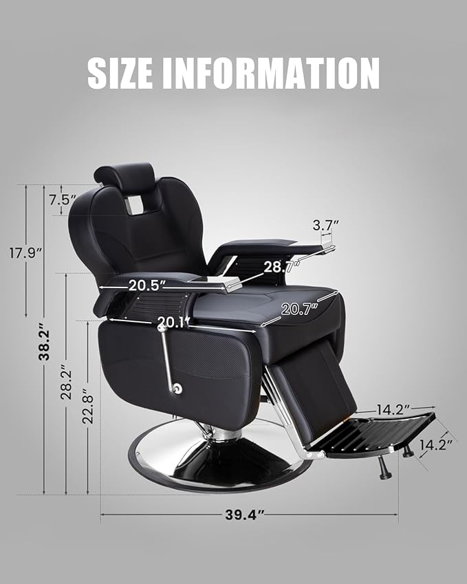 Barber Salon Chair for Hair Stylist, Reclining Chairs with Heavy Duty Hydraulic Pump, Styling Chair for Barbershop Spa Salon Home Studio (Black & Silver)