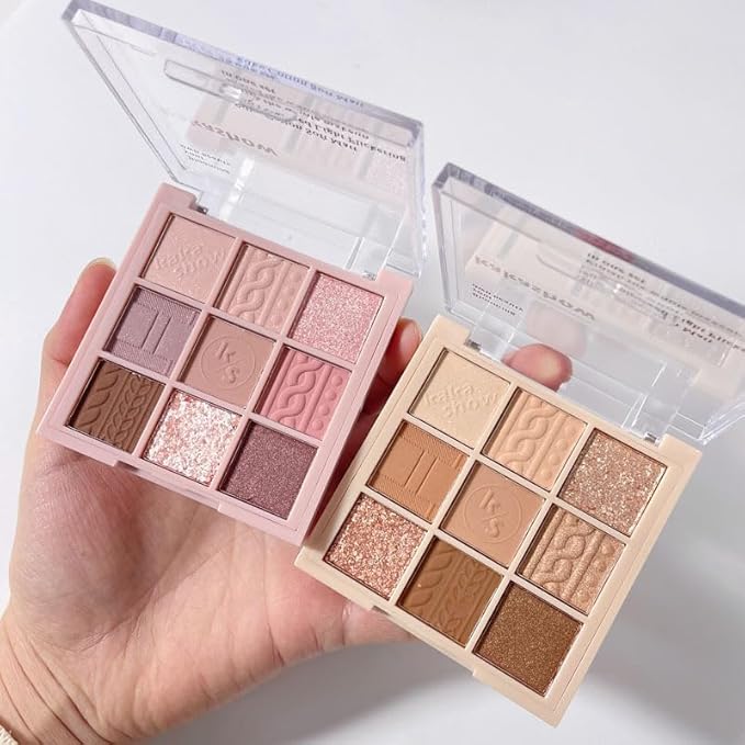 9Color Eyeshadow Palette Makeup, Matte Glitter Shimmer Korean Eye Shadow Palettes, Highly Pigmented Long Lasting Waterproof Blendable, Knit Violet Rose Gold Purple Pink Dark Brown Glitter Eye Makeup