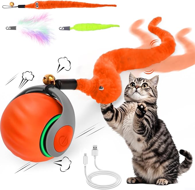 Mity rain Interactive Cat Toy Ball, Rechargeable Cat Toys for Indoor Cats