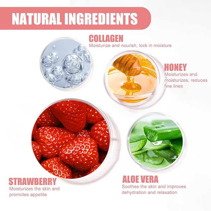 Honey Lip Balm, Strawbemy Apple Watermelon Cherries, Coconuts, Peaches, Grapes, Mint Lip Mask, Moisturizing Lip Sleeping Mask, Hydrate Repair Prevent Dry Cracked Lip (6 Flavors)