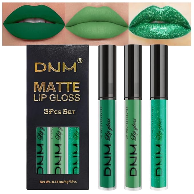 Dark Pale Teal Forest Emerald Green Matte Glitter Shimmer Shiny Liquid Lipstick Lip Stain 3pcs Set for Women Matte+Lipstick Long Lasting Waterproof 24 hr Magic Lipstick 24 Hours original (25#)