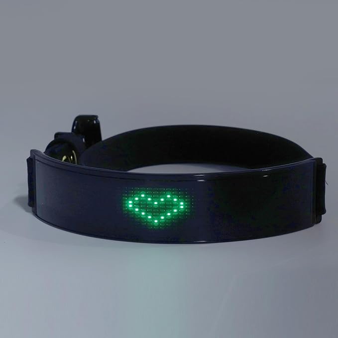 LED Dog Collar Smart DIY Screen Fashionable Rechargeable Light Up Dog Collar in The Dark Pet Necklace (Green Light)