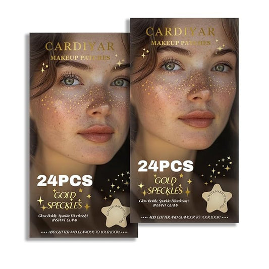 Glitter Freckles, 24PCS Glitter Freckles Face Tattoo, Sparkle Freckles for Women, Waterproof Gold Temporary Face Tattoos Glitter Glow Up Patches Makeup Patches (Gold 2Packs)