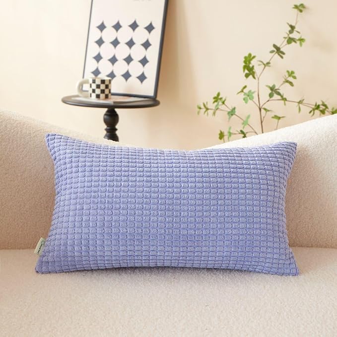 Pack of 2 Size bundel Polyester Blend Soft Hand Feeling Throw Pillows (with Insert) Size 18"x18" and 12"x20" one of Each (Lavender)