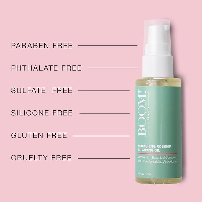 Rosehip Cleansing Oil Gentle Makeup Remover - Oil Cleanser for Sensitive Skin Double Cleansing - Dermatologist Tested Face Cleanser with 14 Botanical Complex pH Balanced - 1.8 fl oz