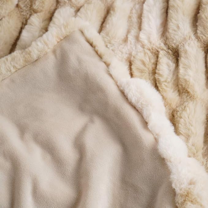 BATTILO Luxury Faux Fur Throw Blanket for Couch, 60"x80", Tie-dye-Beige