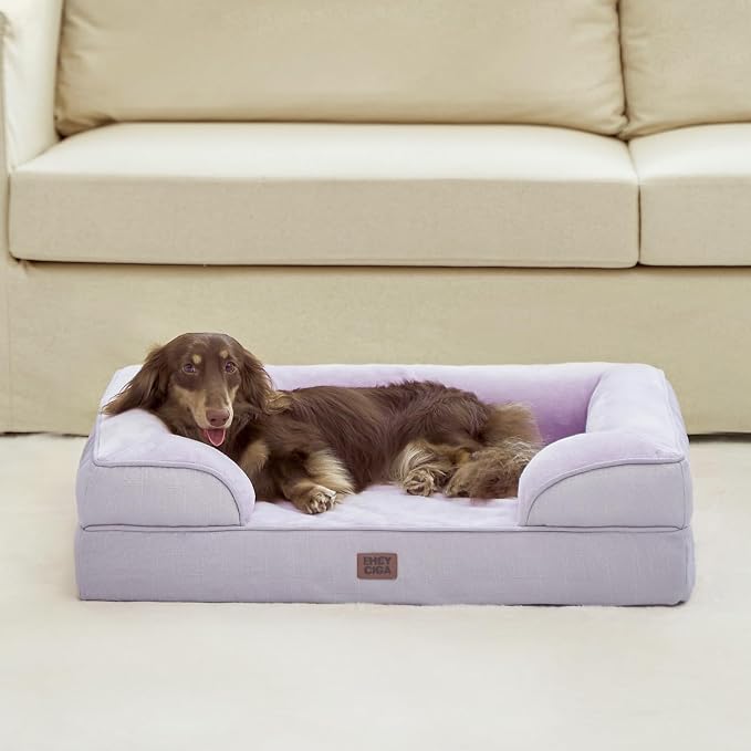 EHEYCIGA Orthopedic Small Dog Bed, Waterproof Memory Foam Washable Pet Beds | Non-Slip Bottom and Egg-Crate Foam Medium Dog Couch Bed with Washable Removable Cover, Lilac