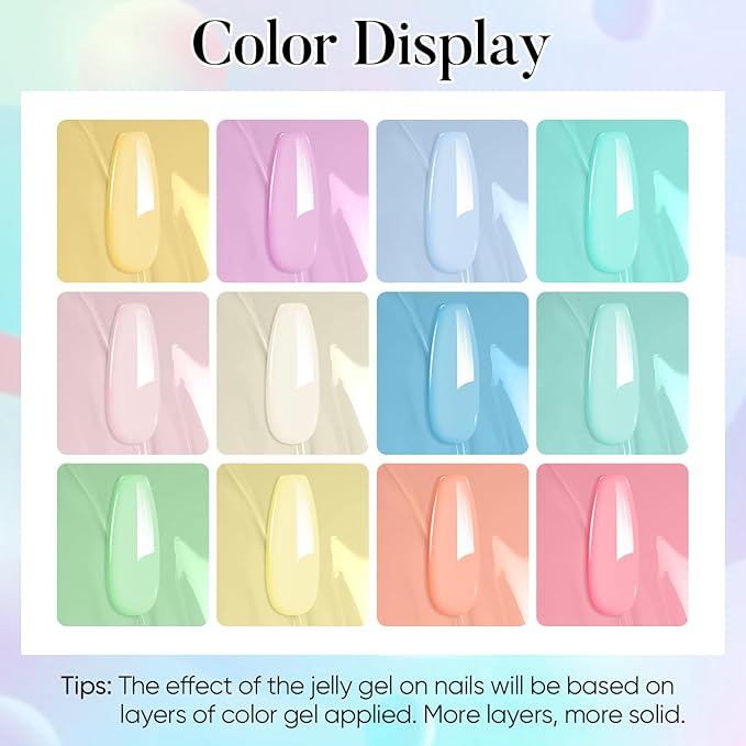 AIMEILI Pastel Gel Nail Polish Set 12pcs, Hema Free, Cruelty Free, Vegan, Soak Off U V LED Nail Art Manicure Salon DIY for Women - Kit 37