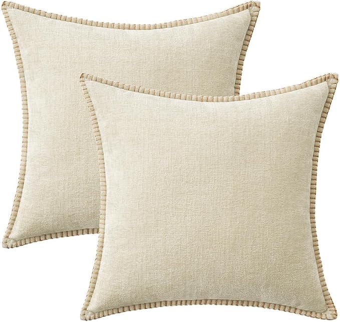 MIULEE Decorative Couch Throw Pillow Covers 20x20 Inch Cream White 2 Pack | Farmhouse Pillow Covers with Stitched Edge, Soft Chenille Cushion Cases, for Sofa Bed Living Room Home Decor