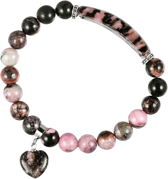 TUMBEELLUWA Healing Stone Bracelet 8mm Beads Chakra Crystal Energy Heart Charm Bracelet Handmade Jewelry for Women