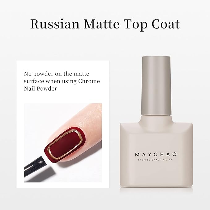 MAYCHAO Matte Top Coat, 15ML Gel No Wipe Matte Top Coat Soak Off Nail Lamp Gel Nail Polish Matte Finish Long Lasting for Home Nail DIY Manicure, 0.5 OZ