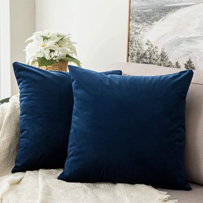 MIULEE Velvet Throw Pillow Covers 16x16 Inch Pack of 2 Dark Blue | Soft Solid Small Decorative Pillow Covers, Modern Luxury Home Decor, for Couch Chair Sofa Bedroom Livingroom Car
