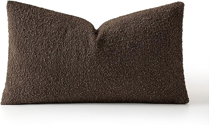MIULEE Textured Boucle Lumbar Pillow Cover for Bed 12x20 Dark Brown | Pack of 1 Textured Neutral Fall Autumn Couch Throw Pillow Cover, Accent Solid Pillowcase, Sofa Living Room Home Decor