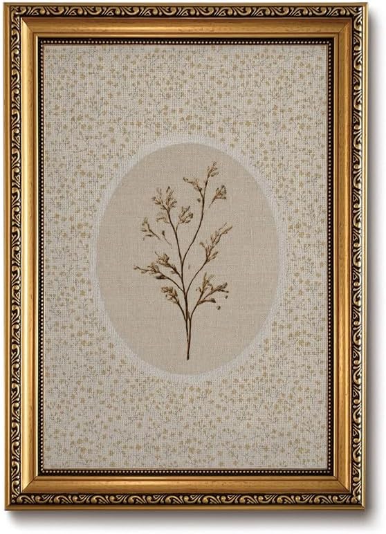 Vintage Dried Floral Gold Framed Wall Art Farmhouse Botanical Wall Decor | French Country Beige Picture Canvas Art Minimalist Cottagecore Small Framed Prints Artwork for Bedroom Bathroom Gallery Wall