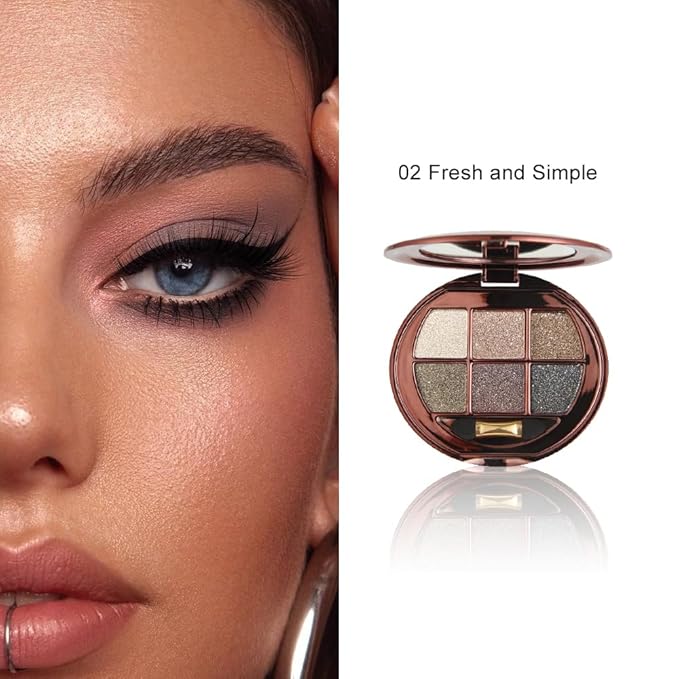 6-Color Shimmer Matte Eyeshadow Palette, Neutral Nude Diamond Sparkle Shades, Highly Pigmented Blendable Waterproof Long-Lasting Eye Makeup, Silky Smooth Pearl Finish, Ideal for Friends-A02#