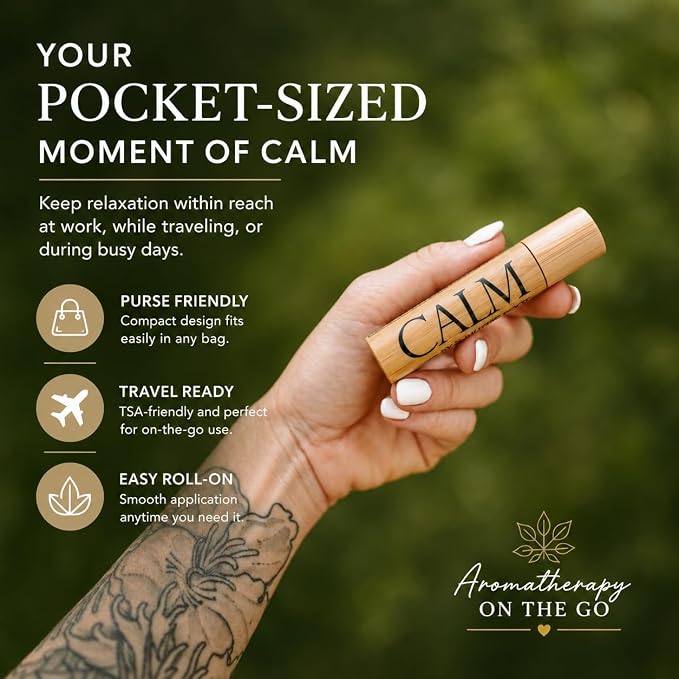 Soulistic Root Calm Essential Oil Roller, Calm Essential Oil Roll On Blend, 10ml Glass Roller- Stress Relief, Essential Oil Blends, Aromatherapy Self Care Products for Women