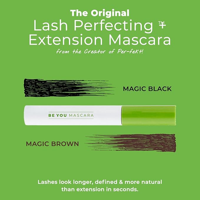 MAGIC BLACK | BE YOU MASCARA The Original Lash Perfecting and Extension Mascara. Fiber & Flake Free, Buildable Gel. Instantly Prime, Perfect, Define, Lengthen, Strengthen. Vegan & Cruelty Free.