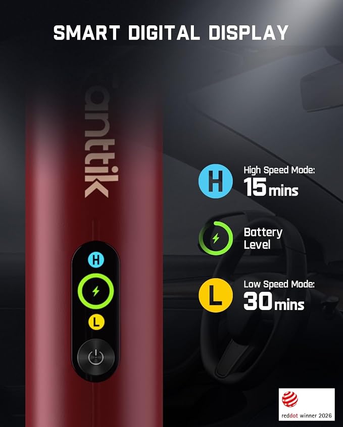 Fanttik Slim V10 APEX Cordless Car Vacuum, 4-in-1 Portable Mini Handheld Vac, Upgraded Smart Digital Display, 19kPa Suction Power, 2 Suction Modes for Small Jobs, Car, Office Desk, Keyboards (Red)