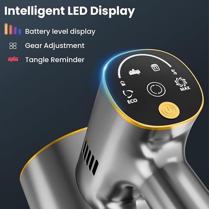 Cordless Stick Vacuum Cleaner - Rechargeable,45Kpa Powerful Suction Vacuum for Home,45Mins Runtime,Detachable Battery,Anti-Tangle, 8 in 1 Lightweight Vacuum for Pet Hair Carpet Hardwood, Yellow