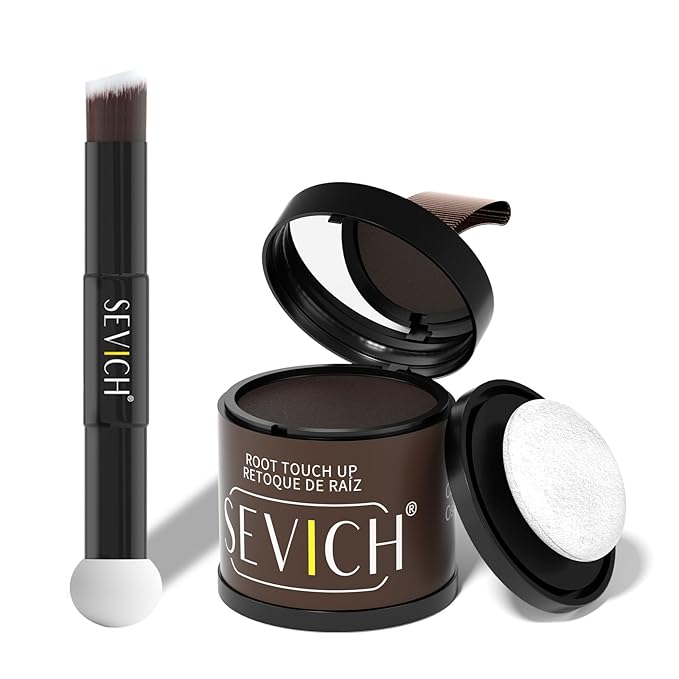 Sevich Hairline Powder 10g with Brush, Instantly Conceals Hair Loss & Thinning & Gray, 48H Waterproof Root Touch Up Powder, Natural Hair Shadow Toppers for Women & Men, 1 Box = 2.5 Boxes,Dark Brown