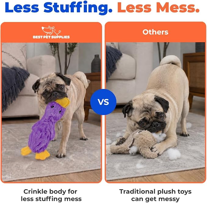 Best Pet Supplies Interactive Squeaky Dog Toy - Crinkle Duck, Purple | Stuffing Free Body, Soft, Squeaks & Crinkles, No Mess, Perfect for Moderate Chewers, Toss and Fetch Play