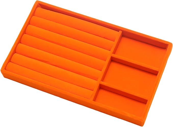Velvet Jewelry Trays for Drawers, Orange 2-in-1 | Stackable Jewelry Drawer Organizer Inserts, Ring Earring Necklace Holder Organizer Storage Tray with Removable Dividers