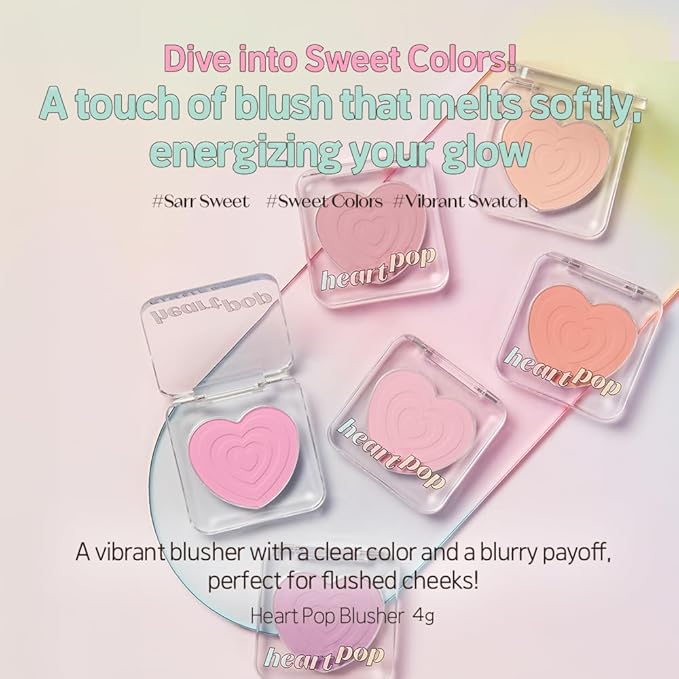 ETUDE Heart Pop Duo Blush, Cool Coral Pink Cheek Colors, Vibrant Glow & Glossy Finish, Layering Formula, Compact 0.2 oz – Cool Punch Aid