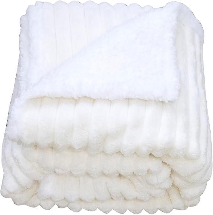 Waterproof Dog Blanket Cream 35x25 in | Soft Pet Cat Blanket Cozy Calming Sherpa Corduroy Fleece Reversible Furniture Bed Protector for Small Dogs Machine Washable